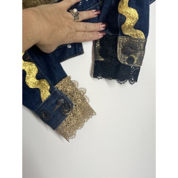 New Orleans Saints Fan Upcycled Denim Jacket Bling Handmade Designer Original - Picture 5 of 8